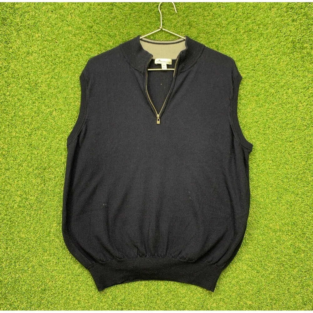 Peter Millar Vest Mens XL 1/4 Zip Merino Wool Silk Blend Country Club Logo Y2K